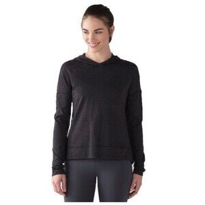 LULULEMON Squad Goals Hoodie Sheer Luon Pebble Jacquard Black Blue Tied Size 2